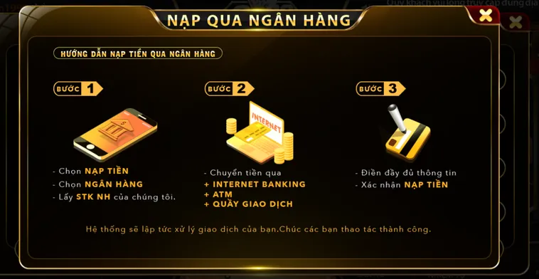 Hướng dẫn nạp tiền qua ngân hàng.