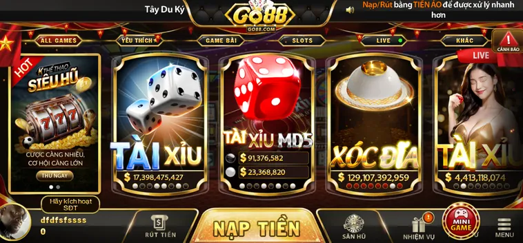 Sảnh game go88 đa dạng hình thức thể loại thu hút người chơi.